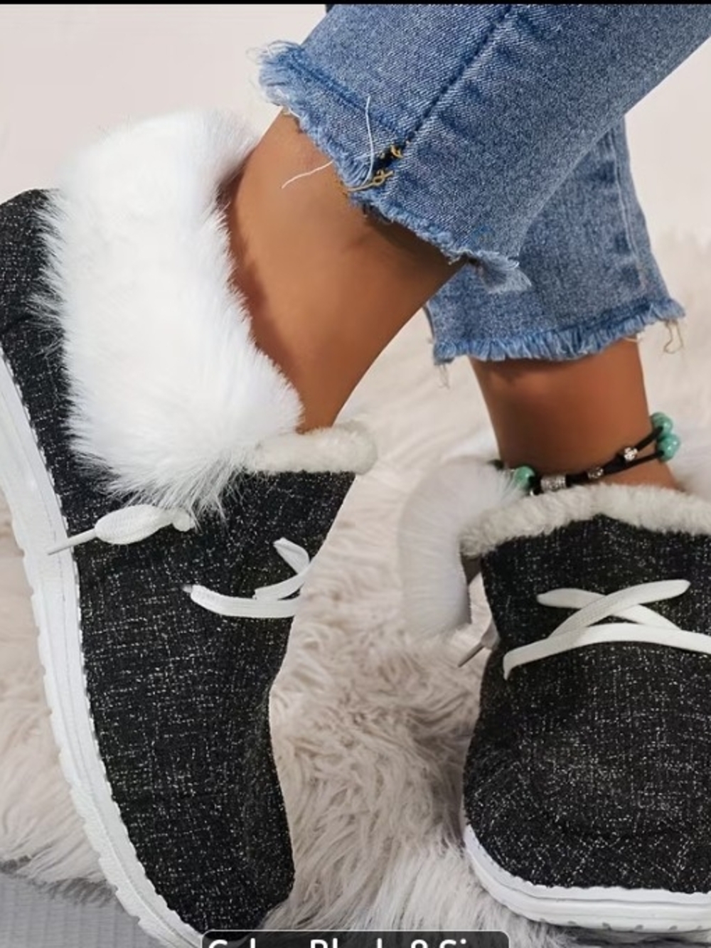 Faux Fur Lined Slip-On Sneaker Slippers - Black - SZ 7.5 NEW!
